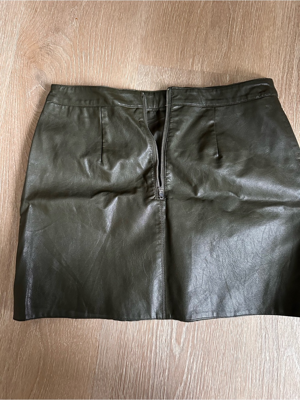 Women's Olive Green Faux Leather Skirt - Picture 2 of 4